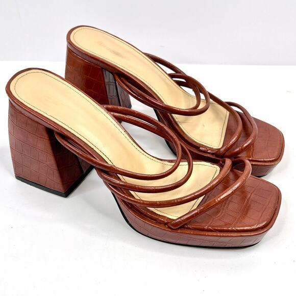 Shein Brown Size 9.5 (EU 40) Chunky Crocodile Pattern Platform Heels - Picture 3 of 10